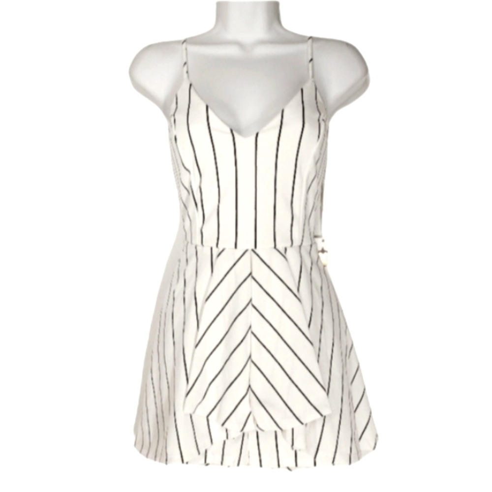 PURPLE SNOW White And Black Striped Medium Sleeveless Romper Dress NWT